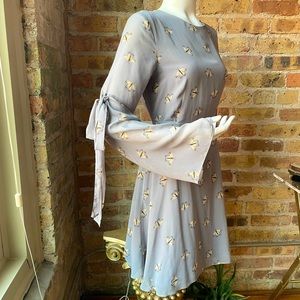 Topshop Light Blue Butterfly Dress w/ Bell Sleeves